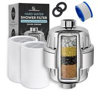 AquaHomeGroup Hard Water Shower Head Filter (2 Cartridges Included) - High-Pressure Water Softener for Limescale & Residue Reduction - 5 Stage Filtration with Resin, Carbon & KDF - Universal Fit