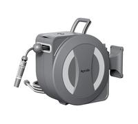 Aqualin Battery Powered Hose Reel Retractable Electric Garden Hose Reel Wall Mounted Hose Reel 30m+2m, 180° Pivoting Auto Lock and Rewind Includes Wall Fixings and Spray Nozzle