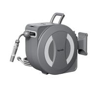 Aqualin Battery-Powered Retractable Electric Garden Hose Reel Wall Mounted Hose Reel 30m+2m, 180° Pivoting Auto Lock and Rewind Includes Wall Fixings and Spray Nozzle