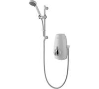 Aqualisa Aquastream Thermo Power Shower with Adjustable Head, White/Chrome | Low Pressure Compatible Shower Mixer, Integrated Booster Pump, Separate Flow & Temp Controls, 3 Year Guarantee