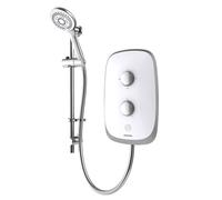 Aqualisa eVOLVE Electric Shower | Arctic white & satin silver | Metal/plastic | 244mm x 650mm x 89mm