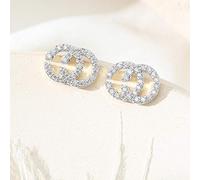 AQUALITYS 925 Sterling Silver Korean Sparkling Crystal English Letter Double C Stud Earrings Women Girl Sweet Jewelry-Silver