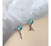 AQUALITYS 925 Sterling Silver Piercing Crystal Mermaid Stud Earrings for Women Girls Wedding Party Femme Jewelry-default
