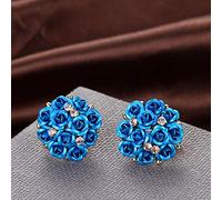 AQUALITYS Fashion Blue Black Round Bouquet Crystal Rose Gold Wedding Flower Rhinestone Stud Earrings For Women Jewelry Earring Set-Blue