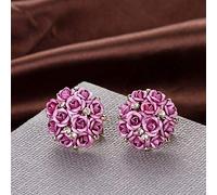 AQUALITYS Fashion Blue Black Round Bouquet Crystal Rose Gold Wedding Flower Rhinestone Stud Earrings For Women Jewelry Earring Set-Pink