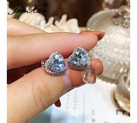 AQUALITYS Girls Cute Heart Stud Earrings For Women White Gold Filled Brilliant White Zircon Austrian Crystal Wedding Studs-White Earrings