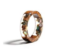AQUALITYS Handmade Wood Resin Ring Dried Flowers Plants Inside Jewelry Resin Ring Transparent Anniversary Ring for Women