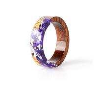 AQUALITYS Handmade Wood Resin Ring Dried Flowers Plants Inside Jewelry Resin Ring Transparent Anniversary Ring for Women