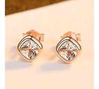 AQUALITYS Time Simple 925 Sterling Silver Square Cubic Zirconia Stud Earrings For Women Pure Silver 925 Earrings Jewelry-Rose Gold Color