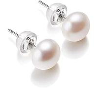AQUALITYS White 6-11mm 100% Cultured Freshwater Pearl Stud Earrings for Women,Sterling Silver Women Earrings-white pearl,9-10mm