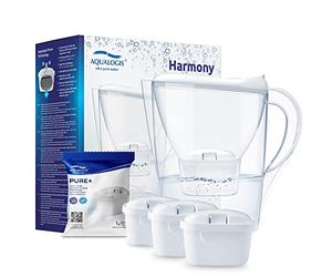 Aqualogis Harmony 2.6L Fridge Water Filter Jug for Reduction of Microplastics, Scale, Chlorine, Taste and Odor, BPA Free, (Replacement Filter Model: Pure+) (White + 3 Cartridges)