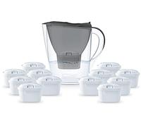 Aqualogis Water Filter Light Grey with Filter Cartridge - Filter in Modern Design to Reduce Lime, Chlorine & Flavour-Disrupting Substances (Graphite, 12 Pure+)