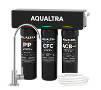 AQUALTRA USF-3F-10 Slightly Alkaline Under Sink Water Filter with Faucet, SGS Certified, Reduce PFOA, PFOS, Chlorine, Lead, Mercury, Chloramine, Fluoride, Microplastics Particles, Bad Taste & Odor