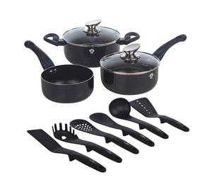 ( Aquamarine) 11pc Blaumann Induction Soft Touch Cookware Pots Pan Saucepan & Kitchen Tool Set