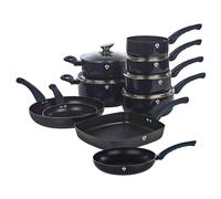 Blaumann 15 Pc Cookware Frying Cooking Grill Pan Pots Saucepan Soft Touch Handle (Aquamarine)