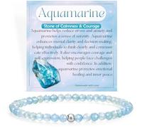 Aquamarine - Calmness & Courage - Crystal Beaded Bracelets for Women, 925 Sterling Silver 4mm Bead Chakra Stretch Bracelets, Gemstone Natural Stone Ladies Jewellery Gifts