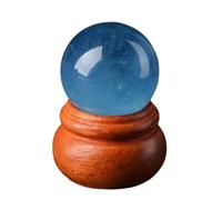 Aquamarine Crystal Sphere Blue Gemstone Ball Sculpture Figurine with Wooden Stand for Home Decoration Fengshui,26mm