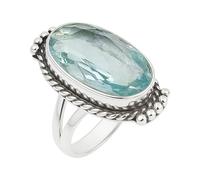 Aquamarine Gemstone Vintage Handmade Oxidized Silver Jewelry, 925 Sterling Silver Boho Statement Ring for Wome March Birthstone Ring (Aquamarine, 11.5)