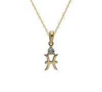 Aquamarine Pisces Zodiac Charm Necklace in 9ct Yellow Gold