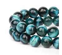 Aquamarine Tiger's Eye 10mm Round Beads, 35 Pcs Natural Stone Gemstone Beads for Jewelry Making, DIY Crafts, Bracelets, Necklaces, and Earrings