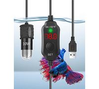 AquaMiracle Adjustable 10W Betta Heater Small Aquarium Heater Submersible Fish Tank Heater 5V/2A USB Powered Super Mini Aquarium Heater with Digital Display Thermostat, for up to 1 Gallon Tanks