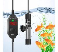 AquaMiralce 15W Aquarium Heater with Compact Size, Submersible Fish Tank Heater with LED Digital Display Thermostat, Adjustable Fish Heater Turtle Heater for 1-3 Gallon Tanks