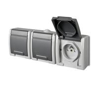 AQUANT 2K Grey Flush-Mount Socket NT 3x with Shutter IP55 Screw