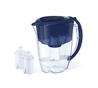 AQUAPHOR 7 Cup Dark Blue Ideal Fridge Water Filter Pitcher with 3 x B15 Filters, Easy Fill Sliding lid, Reduces Chlorine, limescale and Heavy Metals. BPA Free
