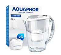 AQUAPHOR Amethyst Fridge Water Filter Jug, Includes 3 x Maxfor+ Cartridges to Reduce Lime, Chlorine & Heavy Metals, Plastic, Volume 2.8 L, White
