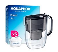 AQUAPHOR Fresh 3.2L Water Filter Jug and Cartridge - Fridge Door Jug with 3 x Maxfor+ Water Filter (200L / 3 Months) - Reduces Limescale, Chlorine, Heavy Metals & Microplastics - BPA-Free - Black