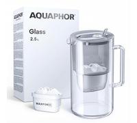 AQUAPHOR Glass Grey Water Filter Jug - Take to Table Premium Glass Design Jug with Easy-Fill Flip-Open Lid, 2.5L Capacity, 1 X MAXFOR+ Filter Included, Reduces Limescale, Chlorine & Microplastics.