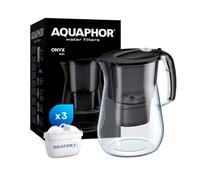 AQUAPHOR Onyx Black Water Filter Jug - Counter Top Design with 4.2L Capacity, 3 X MAXFOR+ Filters Included Reduces Limescale Chlorine & Microplastics Perfect for Families, Premium Quality Glass Effect