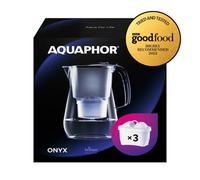 AQUAPHOR Onyx Black Water Filter Jug - Counter Top Design with 4.2L Capacity, 3 X MAXFOR+ Filters Included Reduces Limescale Chlorine & Microplastics Perfect for Families, Premium Quality Glass Effect