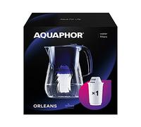 AQUAPHOR Orleans Water Filter Jug 4.2L, for reduction of limescale, Chlorine and other impurities, 1x A5 350 litre Added Magnesium Cartridge - Premium Water Filter jug in Glass effect. Blue