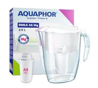 AQUAPHOR Smile Water Filter Jug - 2.9L, Fits Fridge Doors, Lightweight, Space-saving, Includes 1 x A5 350L Filter with added Magnesium, Reduces Limescale, Chlorine, Microplastics - White