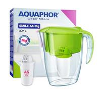 AQUAPHOR Smile Water Filter Jug - 2.9L, Fits Fridge Doors, Lightweight, Space-saving, Includes 1 x A5 350L Filter with added Magnesium, Reduces Limescale, Chlorine, Microplastics - Green