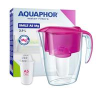 AQUAPHOR Smile Water Filter Jug - 2.9L, Fits Fridge Doors, Lightweight, Space-saving, Includes 1 x A5 350L Filter with added Magnesium, Reduces Limescale, Chlorine, Microplastics - Cyclamen Pink