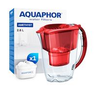 AQUAPHOR Amethyst Fridge Water Filter Jug, Includes 1x Maxfor+ Cartridge to Reduce Lime, Chlorine & Heavy Metals, Plastic, Volume 2.8 L, Red