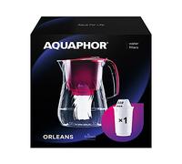 AQUAPHOR Orleans Water Filter Jug 4.2L, for reduction of limescale, Chlorine and other impurities, 1x A5 350 litre Added Magnesium Cartridge - Premium Water Filter jug in Glass effect. Cherry