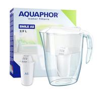 AQUAPHOR Smile Water Filter Jug - 2.9L, Fits Fridge Doors, Lightweight, Space-saving, Includes 1 x A5 350L Filter, Reduces Limescale, Chlorine, Microplastics - White