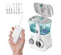 Aquapik Duo Pack Dental Irrigators Aquapik 100 Table Top Includes: 8 Nozzles, 10 Levels and Aquapik Mini, Portable Irrigator, Includes: 4 Nozzles, 5 Modes of Use (White)