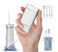 Aquapik® Mini Portable Water Flosser Cordless Compact Design Retractable Water Tank Oral Irrigator for Braces/Orthodontic/Sensitive Gums 4 Nozzles 3 Powers IPX8 Waterproof Ideal for Travel and Office