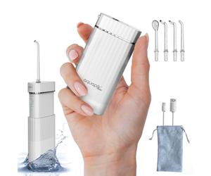 Aquapik® Mini Portable Water Flosser Cordless Compact Design Retractable Water Tank Oral Irrigator for Braces/Orthodontic/Sensitive Gums 4 Nozzles 3 Powers IPX8 Waterproof Ideal for Travel and Office