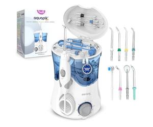 Aquapik® PRO Blue Professional Dental Irrigator | 10 Pressure Levels, 8 Nozzles, Capacity 600 mL | Removes up to 99% Plaque | Cares for Implants and Orthodontics