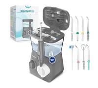 Aquapik Tabletop Dental Irrigator - Deep Mouth Cleaning with 10 Pressure Levels, 9 Nozzles, 600ml Reservoir, Ideal for Sensitive Gums, Orthodontics, Bridges and Implants (d. Grey)
