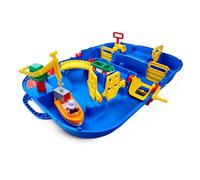 AquaPlay - LockBox 8700001516 Waterway Transport Case with 27 Pieces, Play Set Including 1 Hippo Wilma, Amphibian Car and Container Boat, for Children from 3 Years, Blue