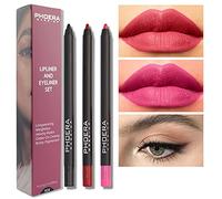 AQUAPURITY PHOERA® Lip Liner and Eye Liner 3Pcs Set, Long Lasting Eyeliner Pencil, Matte Lip Liner Pencil Set, Easy To Colour, Waterproof Shaping Lip Liner Set for Women and Girls (K04)