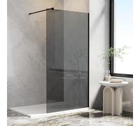 AQUARA 1000 x 1900mm Walk in Shower Screen | Shower Enclosure with 8mm Easy Clean Grey Toughened Saftey Glass, Black Wet Room Shower Cubicle with Support Bar