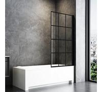 AQUARA Bath Shower Screen, 800x1400mm Black Frame Bath Screens with Black Silk Screen, Reversible Installation with 6mm Easy to Clean Toughened Glass