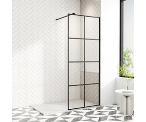 AQUARA Shower Screen 800 x 1900mm Walk-in Shower Glass Panel 8mm Easy Clean Toughened Saftey Glass with Support Bar Black Grid Shower Enclosure